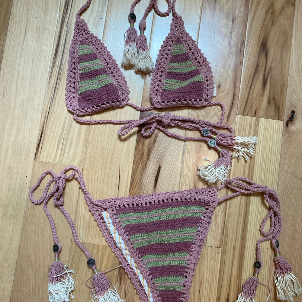 Striped Crochet Bikini Set